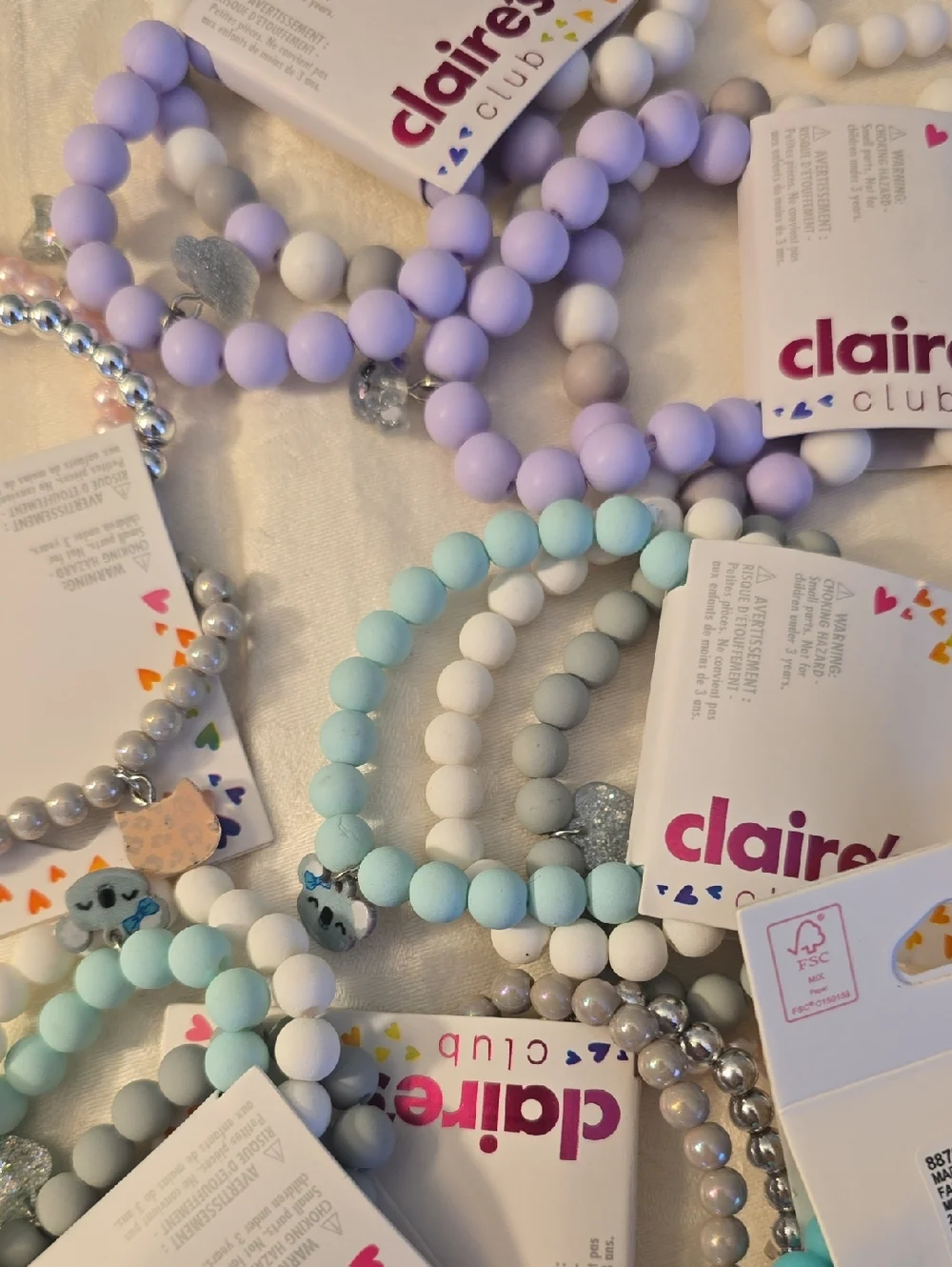 23 Sets Claire's Girls Pastel Beaded Stretch Bracelet, Each Set Has 3, Charms